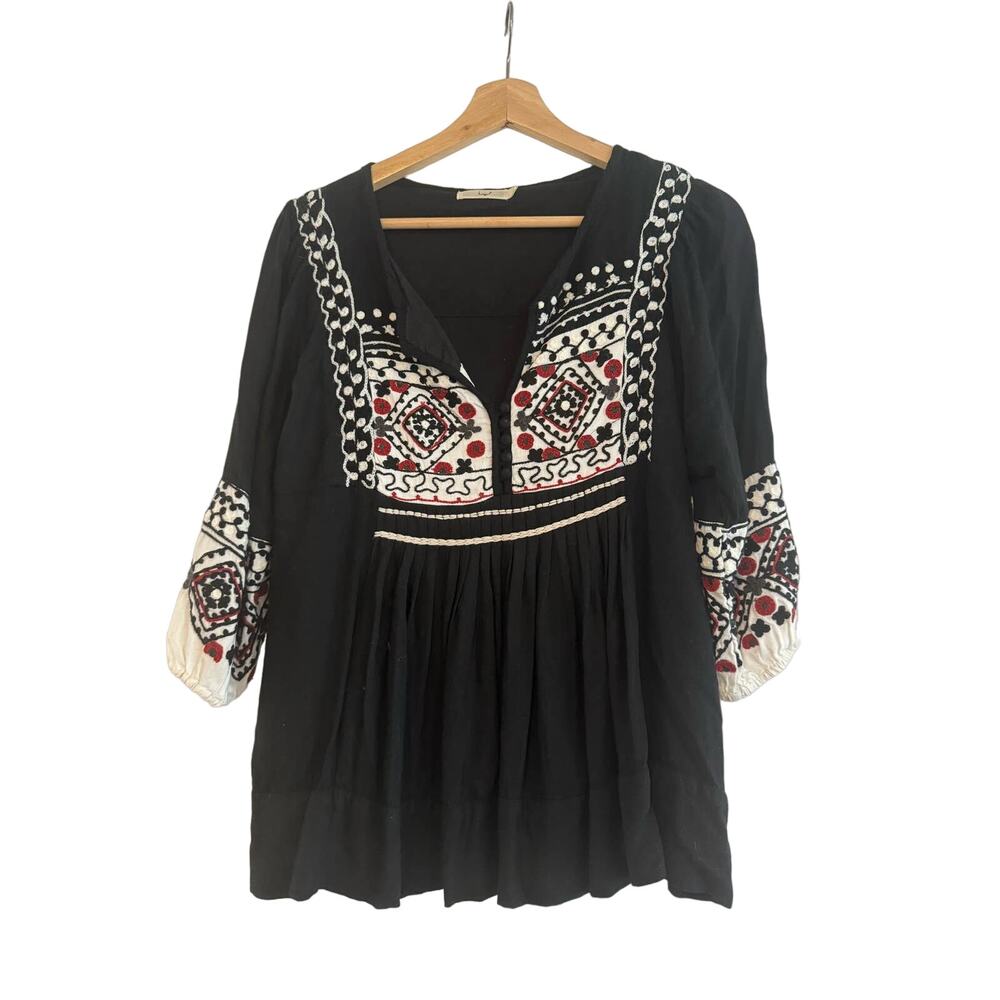 Anthropologie Hazel Embroidered peasant top 3/4 sleeve boho flowy S